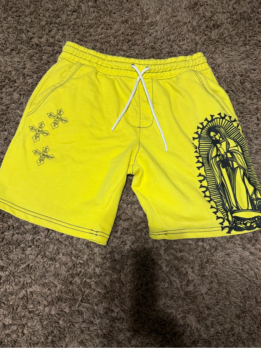 True Religion Yellow Graphic Athletic Drawstring Shorts